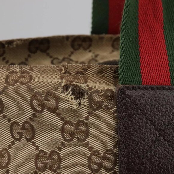 GUCCI GG Canvas Web Sherry Line Tote Bag Beige Silver 131230 Auth 108527 - Picture 5 of 15